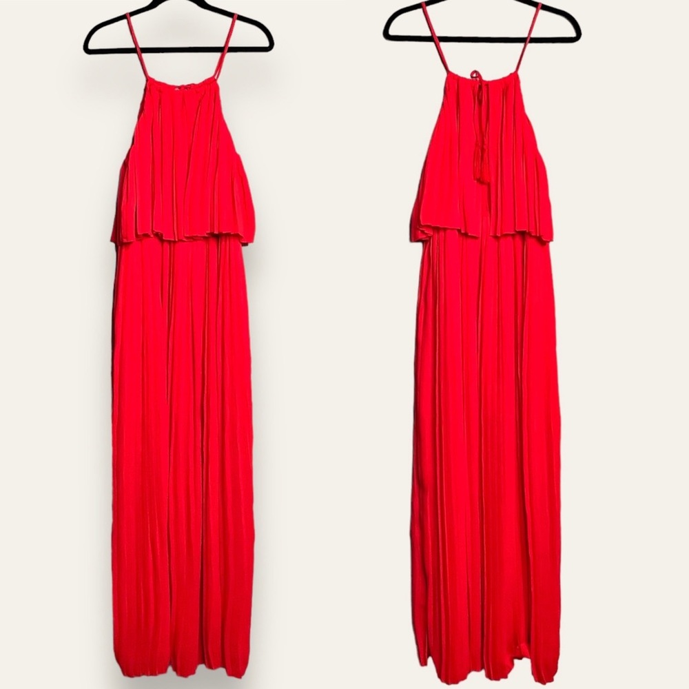 Gilli Womens Pleated Vibrant Red Maxi Dress Tassels Size Slit Size Medium